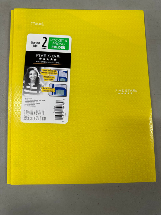 Mead Five Star Plastic 2 Pocket Folder - Yellow