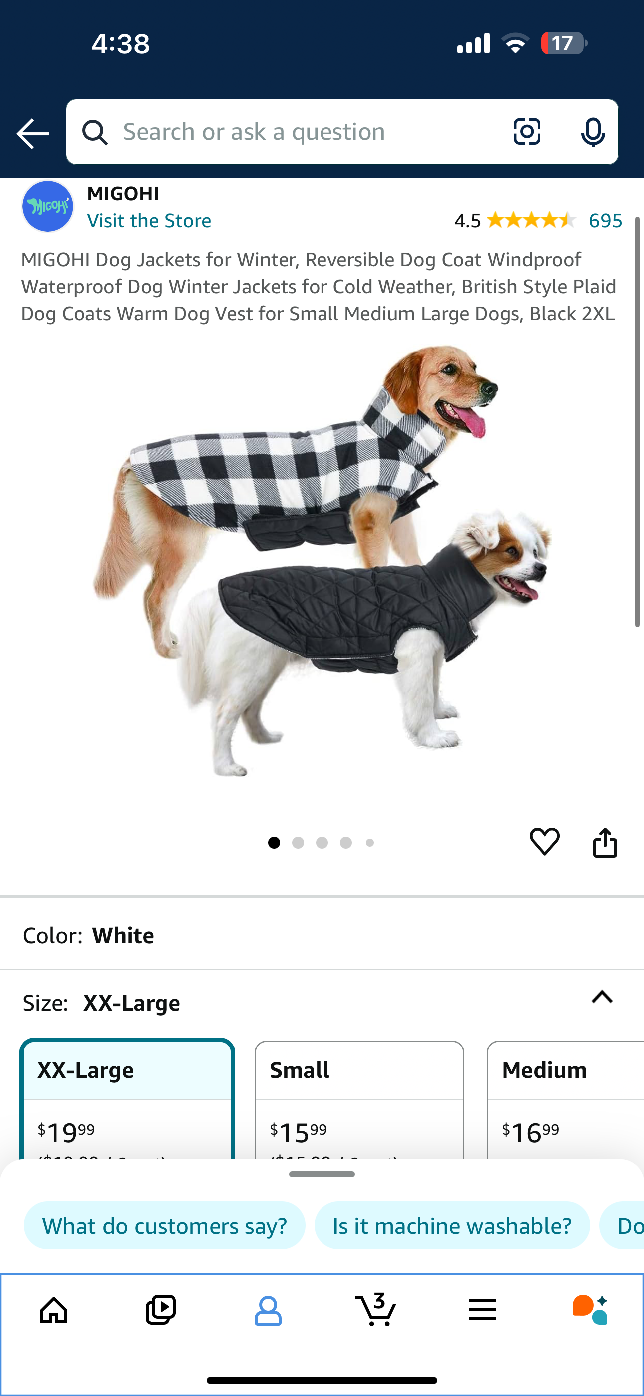 MIGOHI Dog Jackets for Winter, Reversible Dog Coat Windproof Waterproof Dog Winter Jackets for Cold Weather, British Style Plaid Dog Coats Warm Dog Vest for Small Medium Large Dogs, Black 2XL