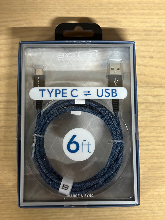 ByTech Braided 6-Foot USB-A to USB-C Cable (Blue)