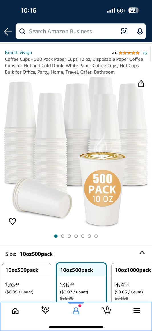 Coffee Cups - 500 Pack Paper Cups 10 oz