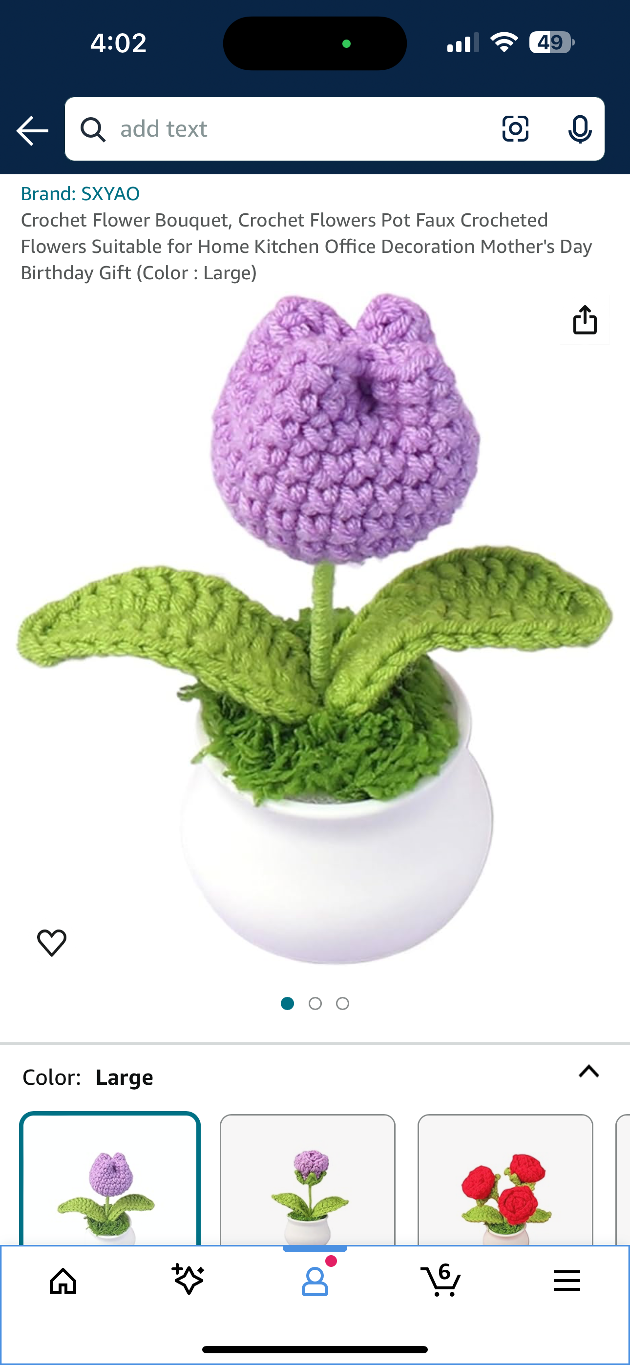 Crochet Flower Bouquet, Crochet Flowers Pot Faux Crocheted Flowers Suitable for Home Kitchen Office Decoration Mother's Day Birthday Gift (Color : Purple)