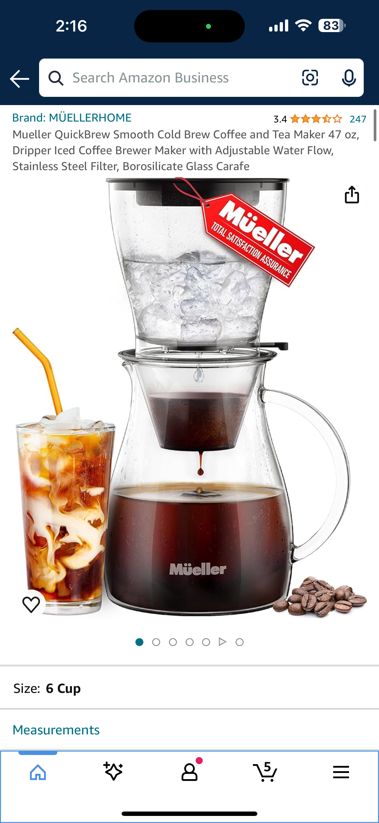 Mueller QuickBrew Smooth Cold Brew Coffee and Tea Maker 47 oz