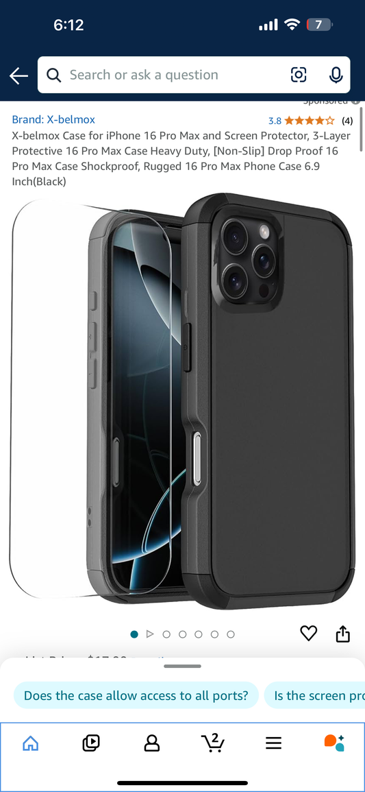 X-belmox Case for iPhone 16 Pro Max and Screen Protector, 3-Layer Protective 16 Pro Max Case Heavy Duty, [Non-Slip] Drop Proof 16 Pro Max Case Shockproof, Rugged 16 Pro Max Phone Case 6.9 Inch(Black)