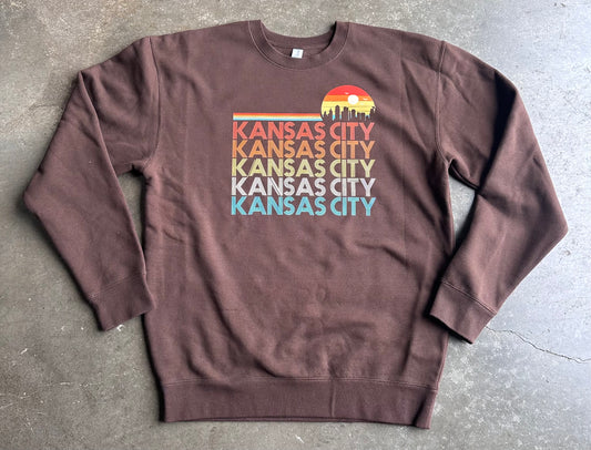 Retro Sunset KC - Kansas City Sweatshirt (Brown)