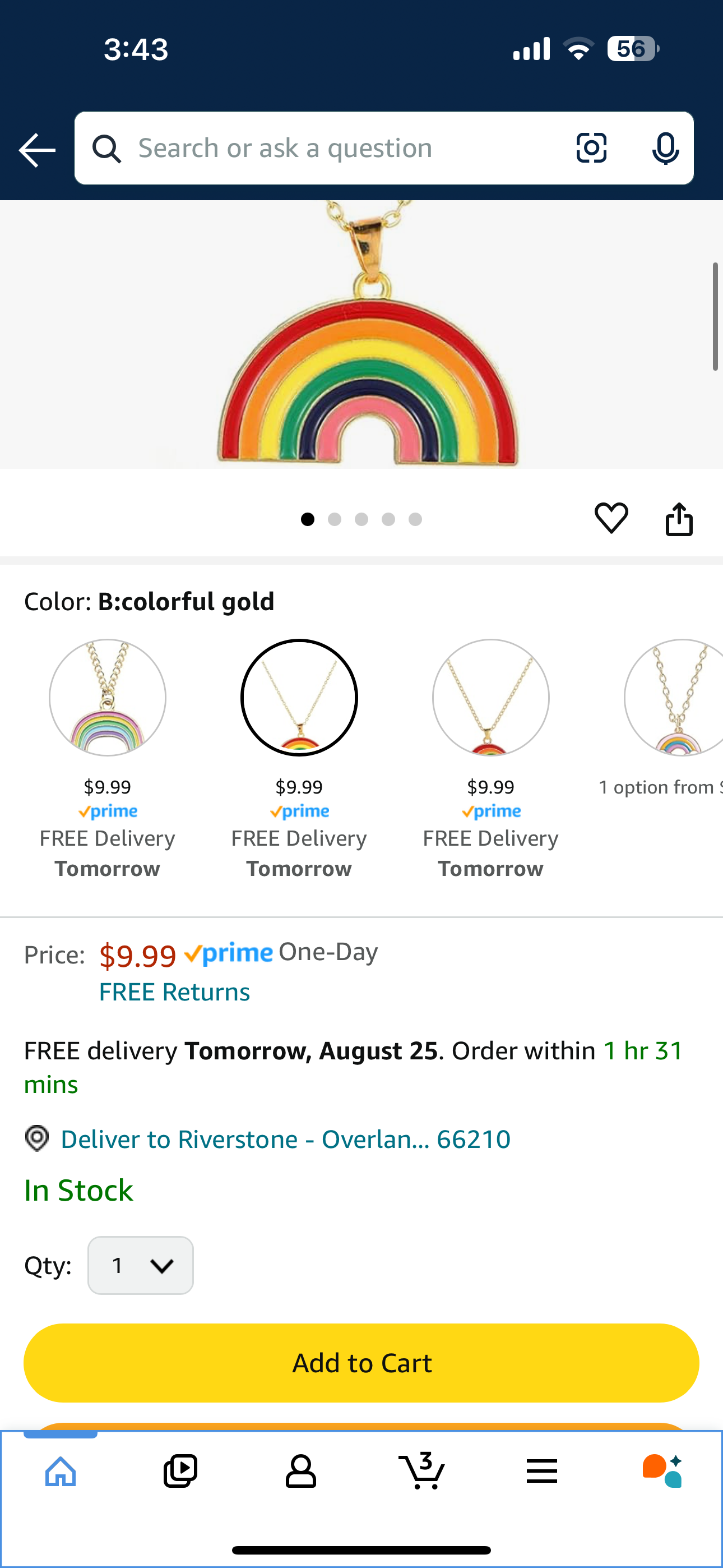 Gold Enamel Colorful Rainbow Pendant Necklace Women Gifts