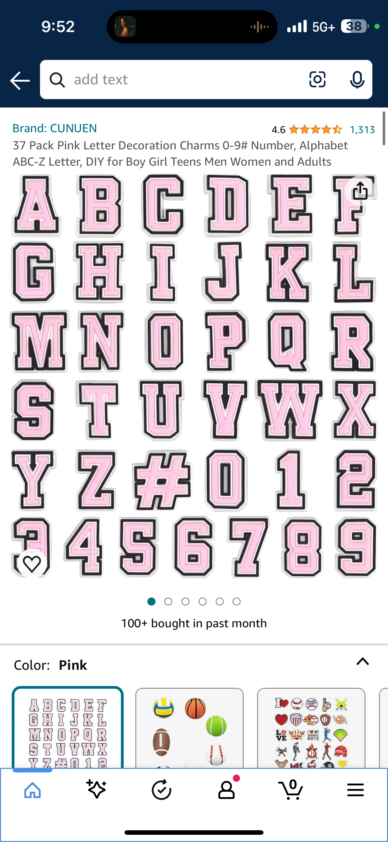 37 Pack Pink Letter Decoration Charms 0-9# Number, Alphabet ABC-Z Letter, DIY for Boy Girl Teens Men Women and Adults