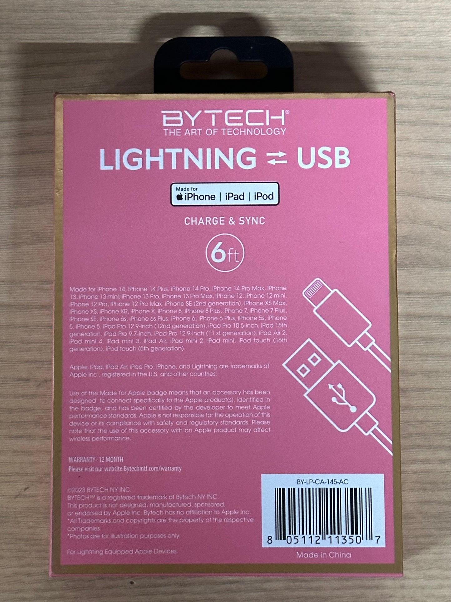 ByTech Rubberized 6-Foot Ombre MFI Certified Lightning To USB Cable (Ombre Pink)