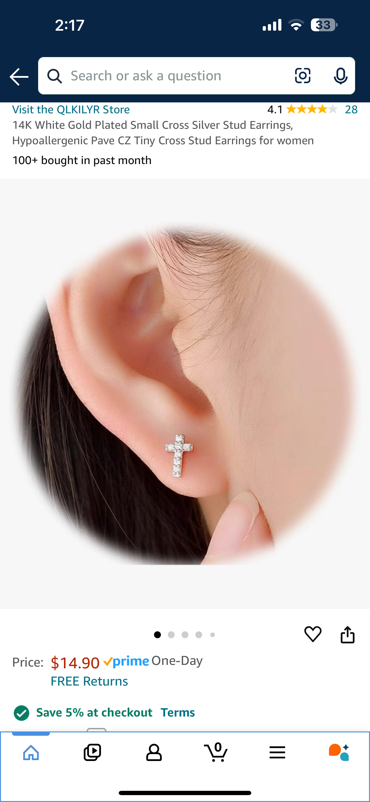 14K White Gold Plated Small Cross Silver Stud Earrings, Hypoallergenic Pave CZ Tiny Cross Stud Earrings for women