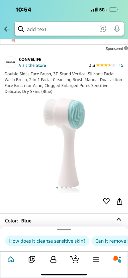 Facial Wash Brush, 2 in 1 Facial Cleansing Brush Manual Dual-action Face Brush for Acne, Clogged Enlarged Pores Sensitive Delicate, Dry Skins (Blue)