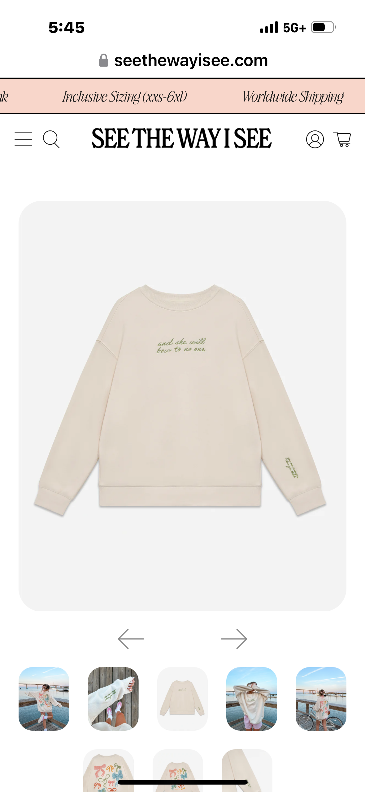 She Will Bow To No One Oversized Sweatshirt - Size Medium - you are stronger than you think on sleeve