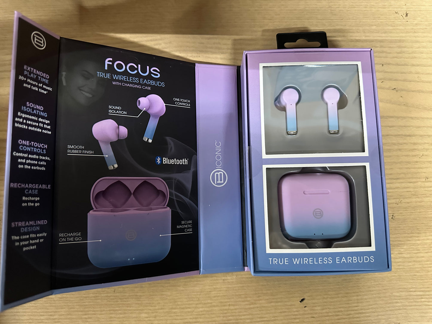 Iconic Focus Bluetooth Wireless Earbuds (Ombre Purple/Blue)