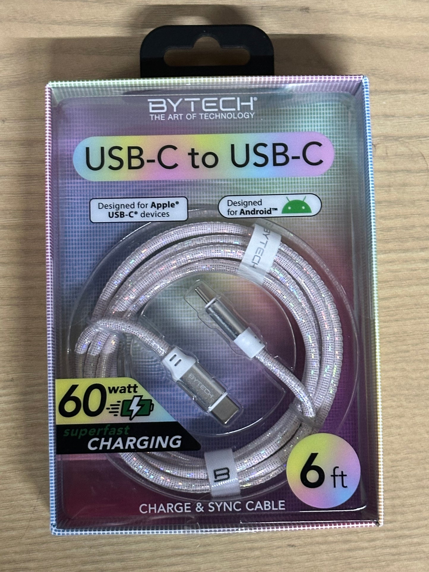 Bytech USB-A to USB-C 60W, 6 Foot Cable (Shimmery White)