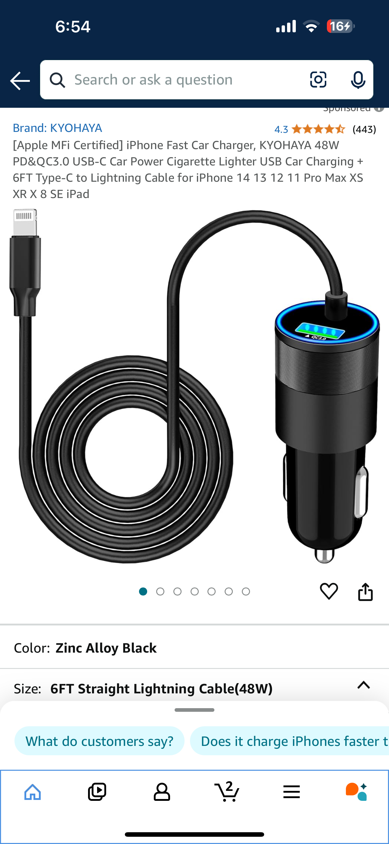 Apple MFi Certified] iPhone Fast Car Charger, KYOHAYA 48W PD&QC3.0 USB-C Car Power Cigarette Lighter USB Car Charging + 6FT Type-C to Lightning Cable for iPhone 14 13 12 11 Pro Max XS XR X 8 SE iPad