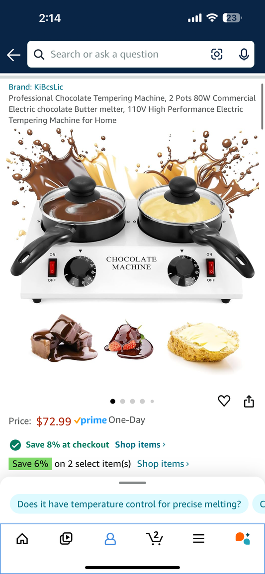 Professional Chocolate Tempering Machine, 2 Pots 80W Commercial Electric chocolate Butter melter, 110V High Performance Electric Tempering Machine for Home