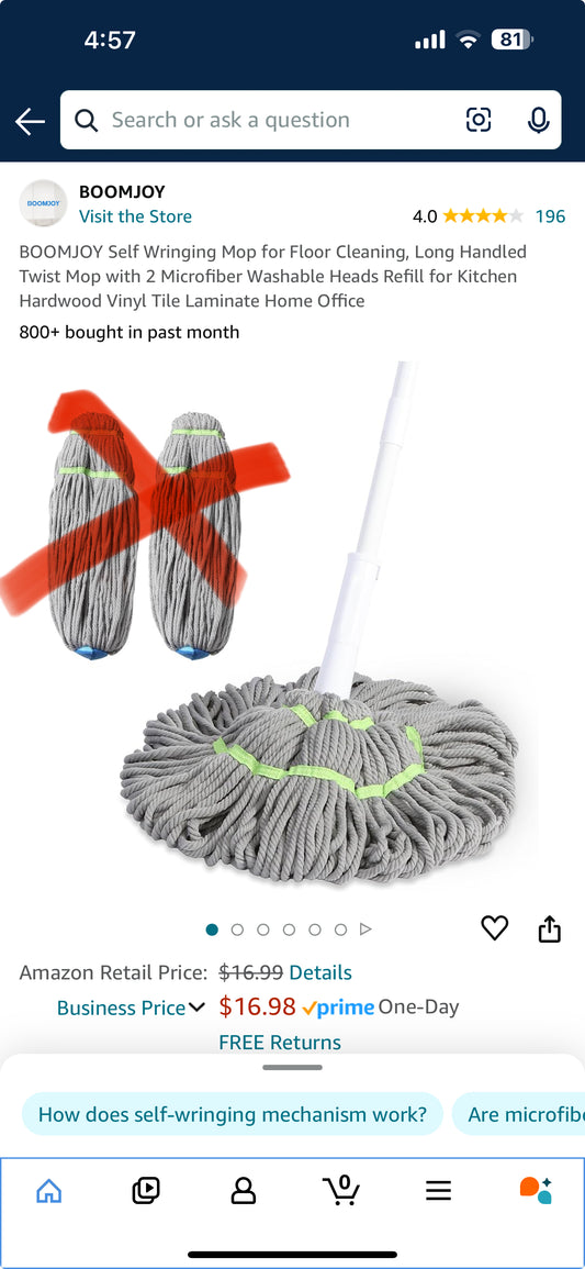 Self Wringing Mop With One Mop Head