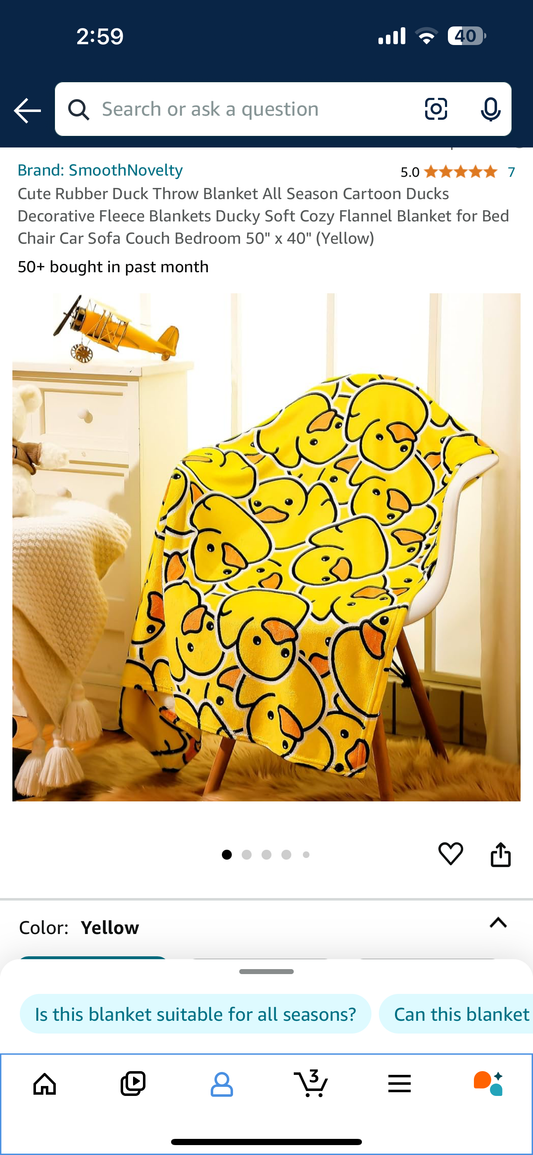 Cute Rubber Duck Throw Blanket All Season Cartoon Ducks Decorative Fleece Blankets Ducky Soft Cozy Flannel Blanket for Bed Chair Car Sofa Couch Bedroom 50" x 40" (Yellow)