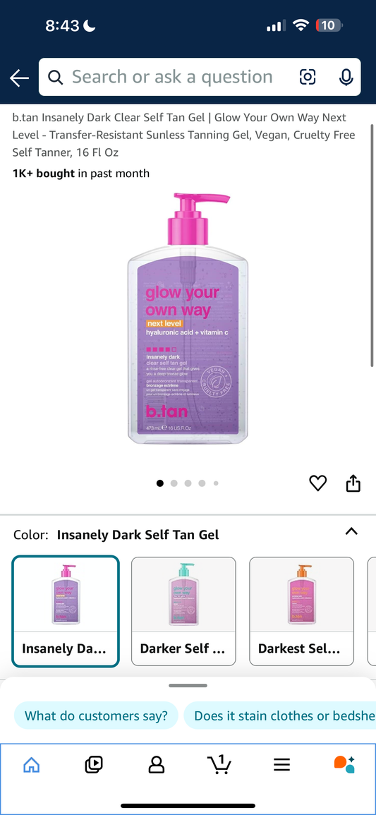 b.tan Insanely Dark Clear Self Tan Gel | Glow Your Own Way Next Level - Transfer-Resistant Sunless Tanning Gel, Vegan, Cruelty Free Self Tanner, 16 Fl Oz