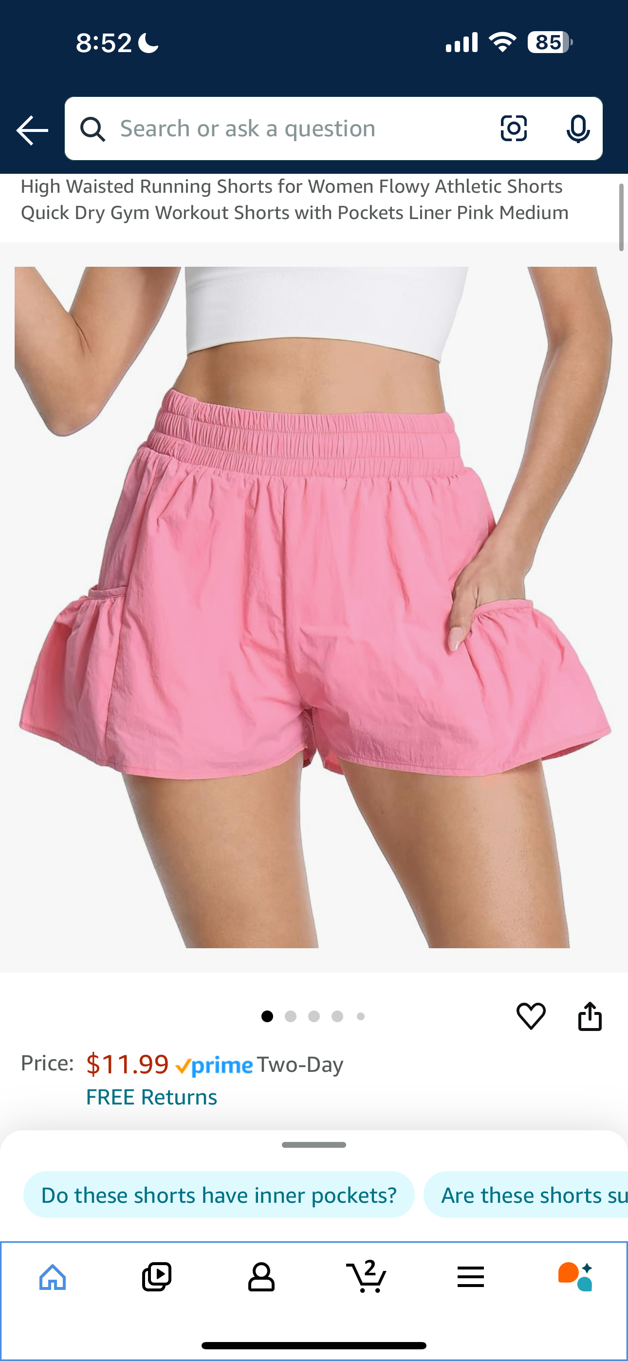 High Waisted Running Shorts for Women Flowy Athletic Shorts Quick Dry Gym Workout Shorts with Pockets Liner Pink (Medium)