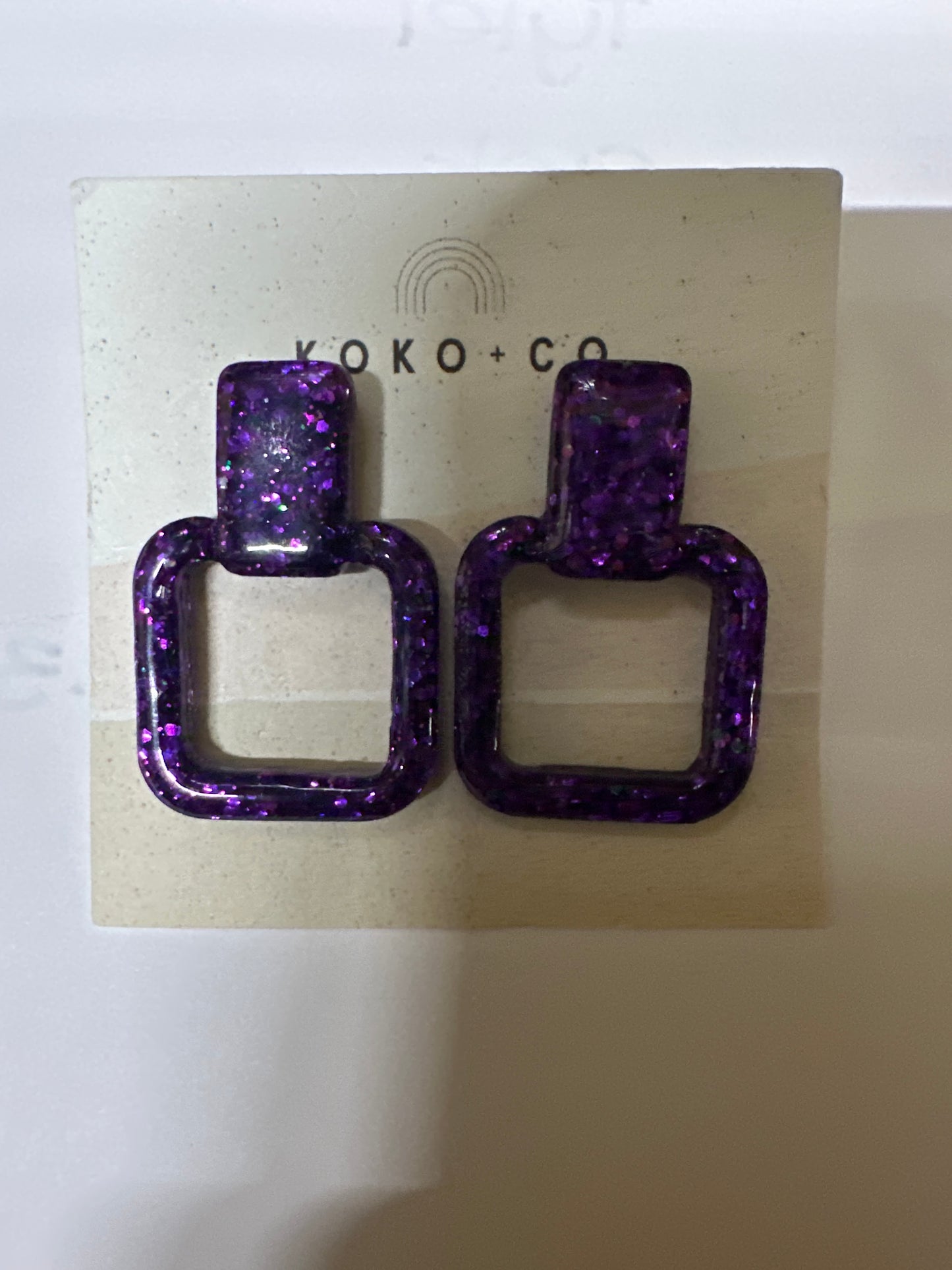 Purple Glitter Square Earrings