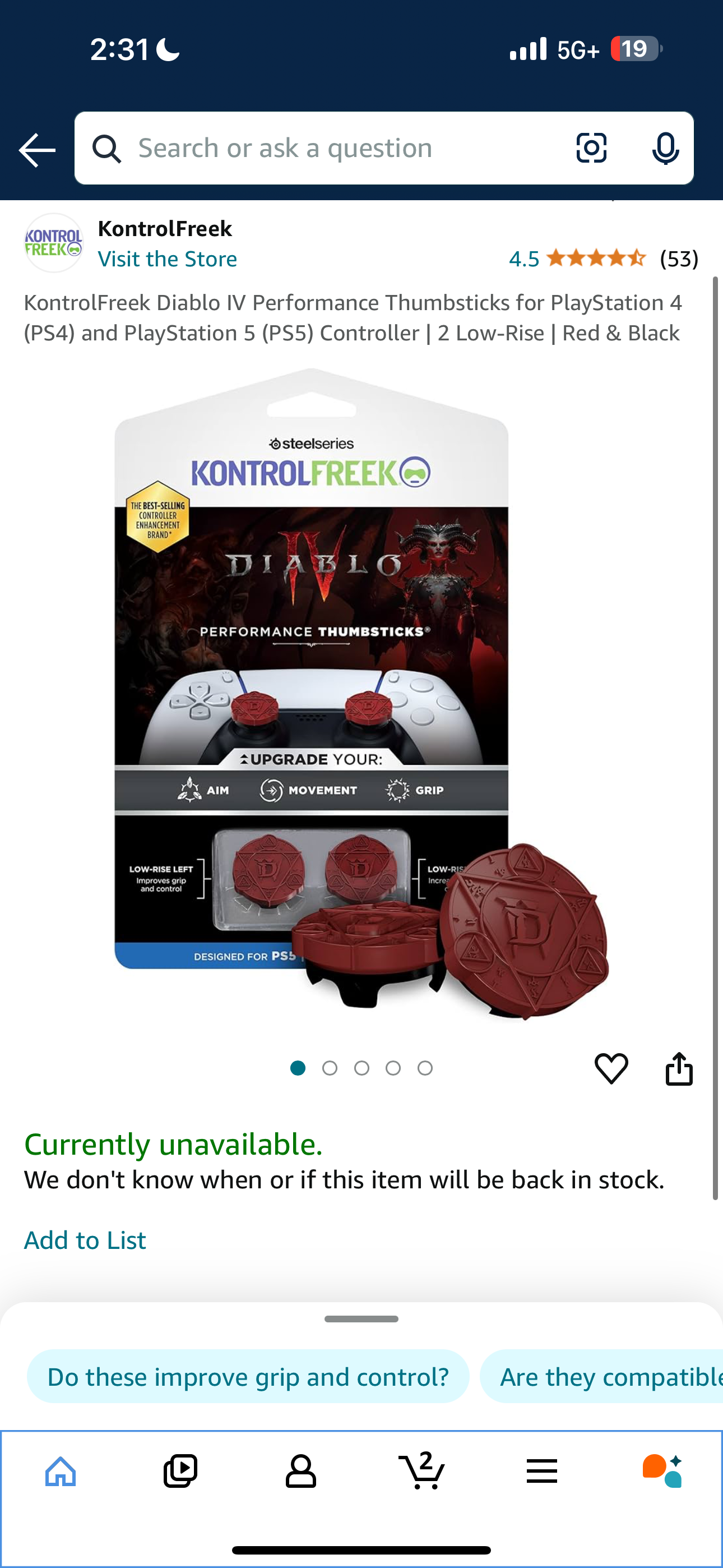 KontrolFreek Diablo IV Performance Thumbsticks for PlayStation 4 (PS4) and PlayStation 5 (PS5) Controller | 2 Low-Rise | Red & Black