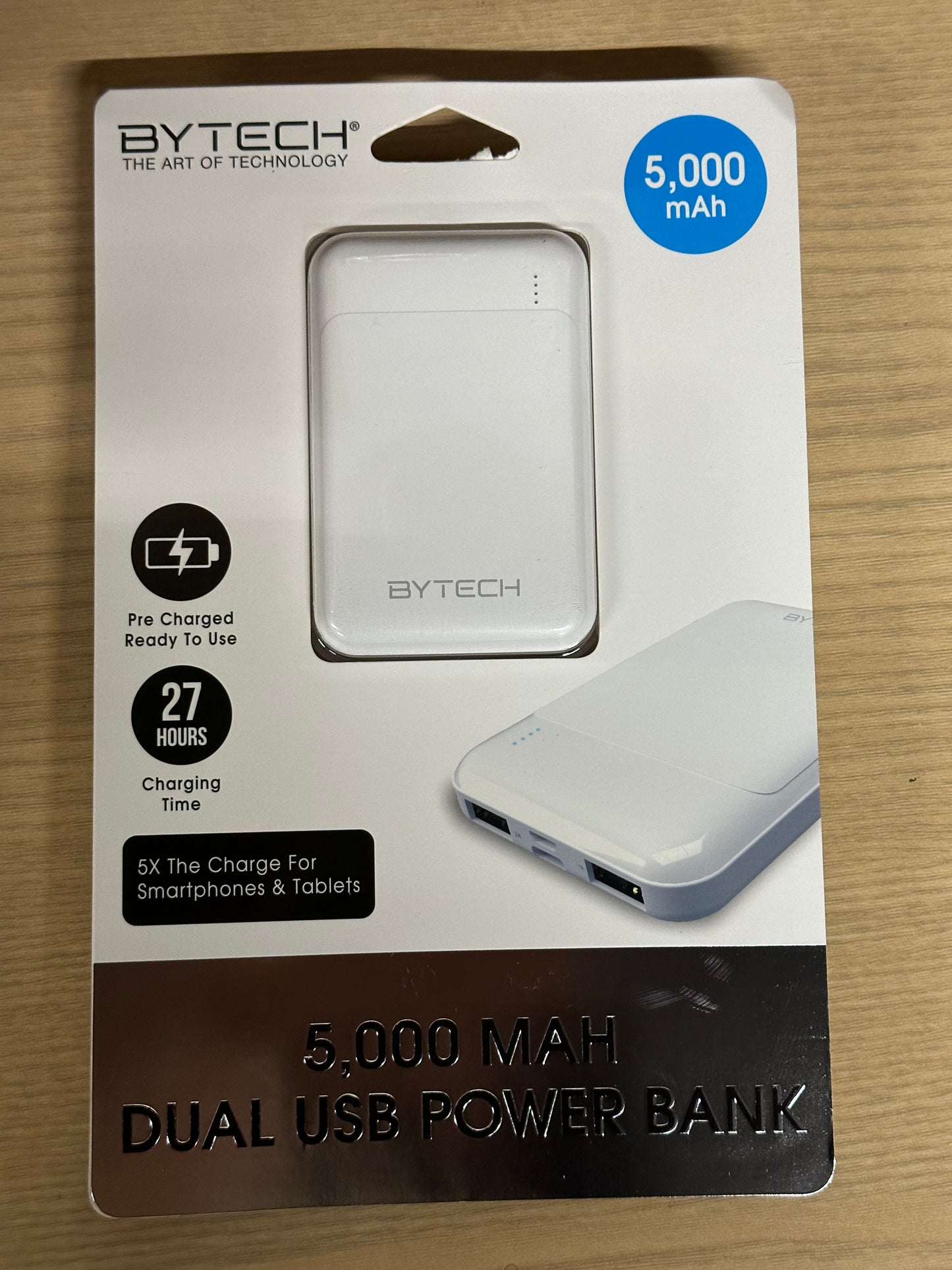 Bytech 5000 mAh Dual USB Power Bank (Pre-Charged, 27 Hours Charging Time)