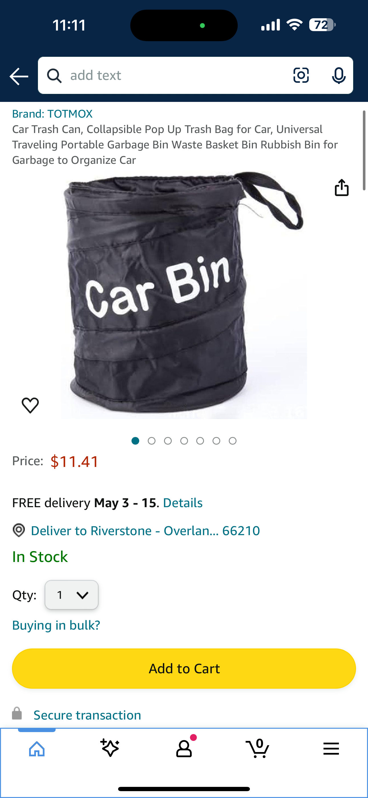 Small Collapsible Car Trash Can