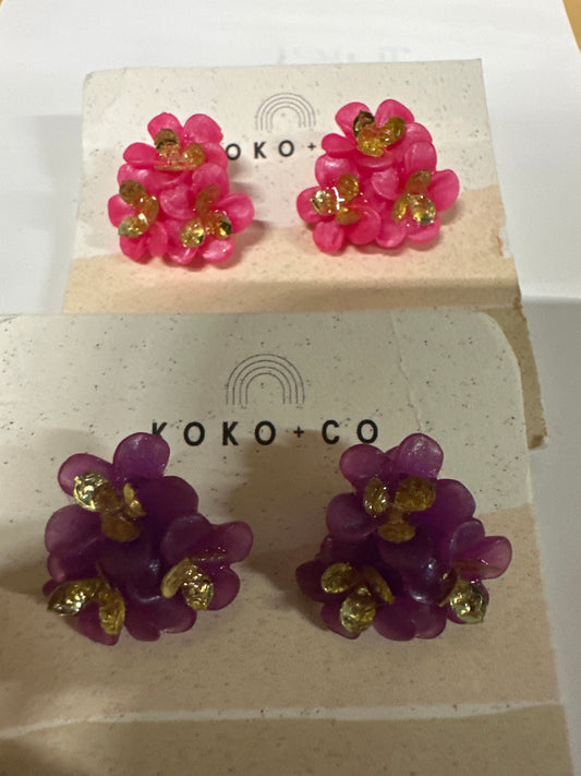 Pink and Purple and Gold Cluster Earrings Set