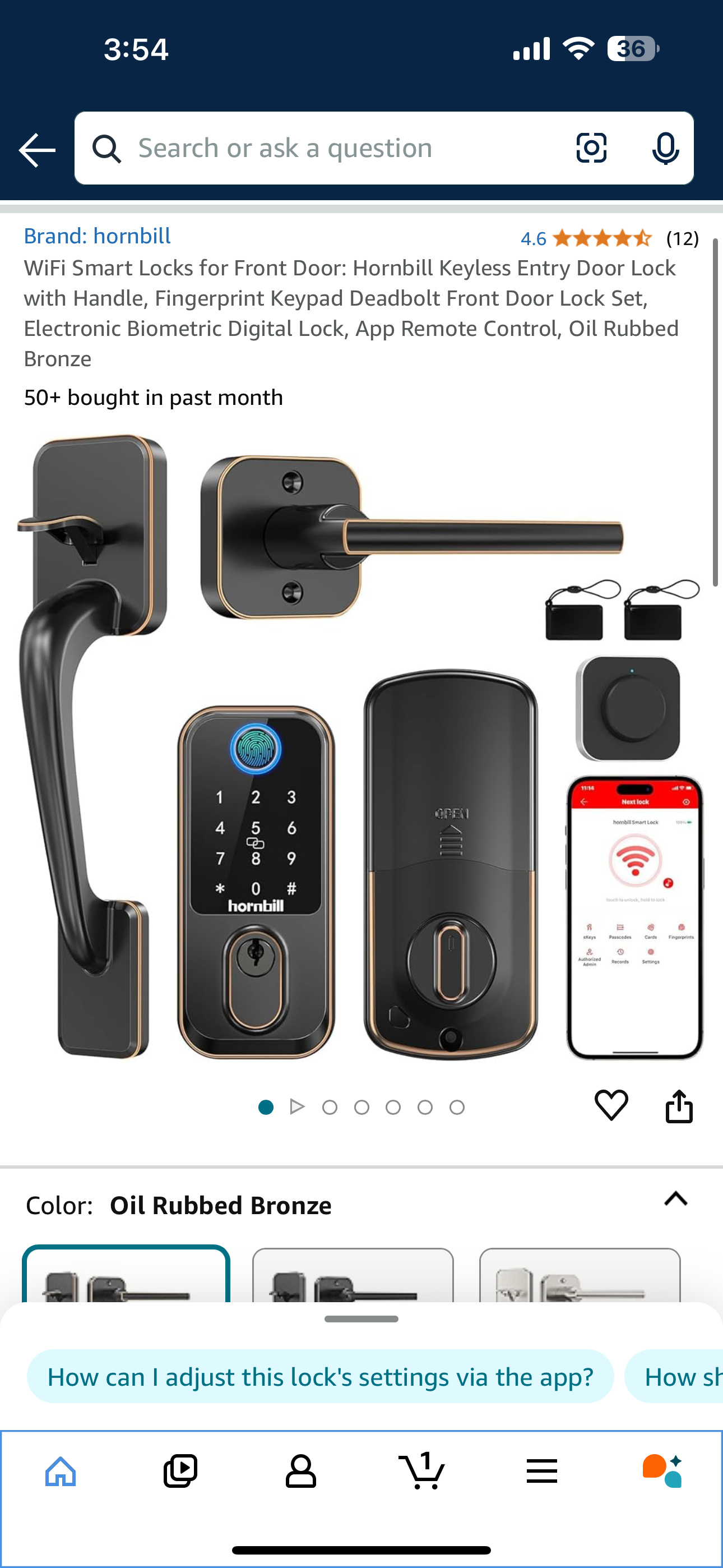 WiFi Smart Locks for Front Door: Hornbill Keyless Entry Door Lock with Handle, Fingerprint Keypad Deadbolt Front Door Lock Set, Electronic Biometric Digital Lock, App Remote Control, Oil Rubbed Bronze