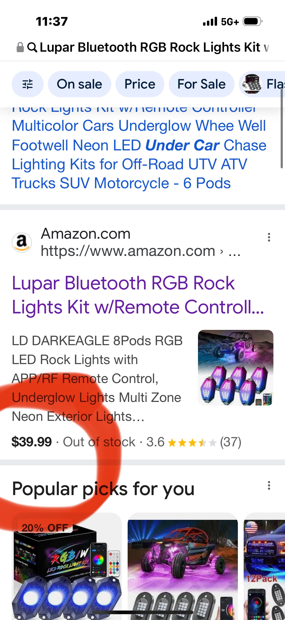 Lupar Bluetooth RGB Rock Lights Kit w/Remote Controller Multicolor Cars Underglow Whee Well Footwell Neon LED Undercar Chase Lighting Kits for Off-Road UTV ATV Trucks SUV Motorcycle - 6 Pods