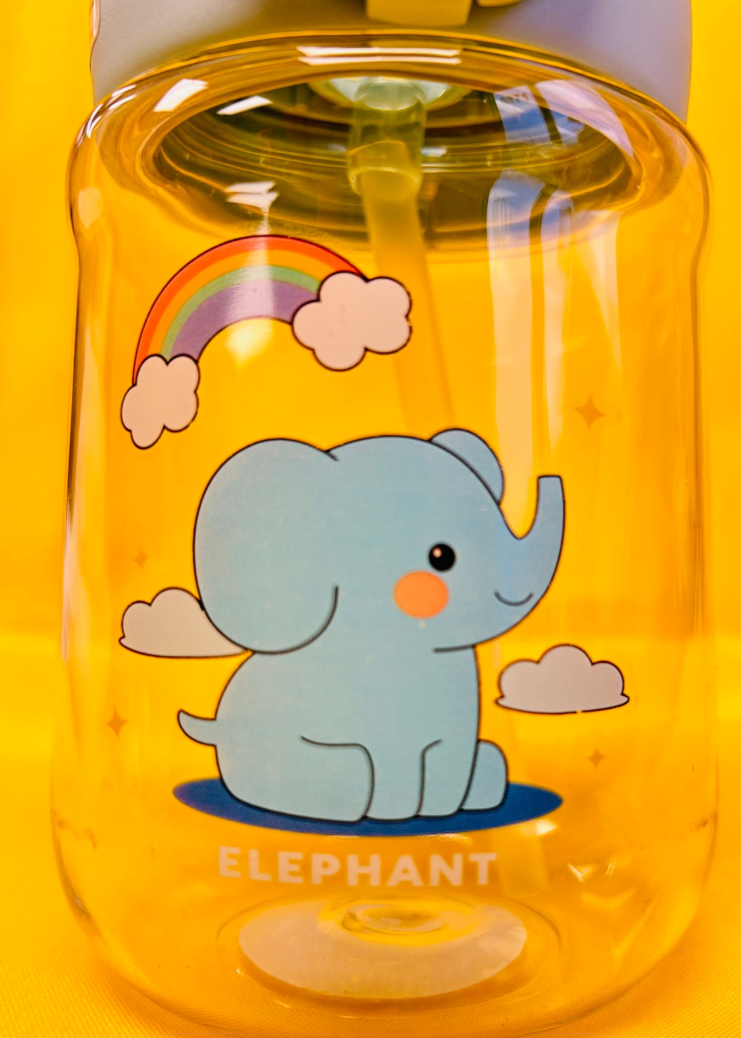 Water Bottle with Straw, BPA-Free, Eco-Friendly, Cute Design, Perfect for School, Sports & Travel - Reusable, Lightweight & Durable, Easy to Clean, Spill-Proof (Elephant)