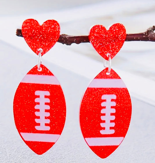 Love Football Red Glitter Earrings