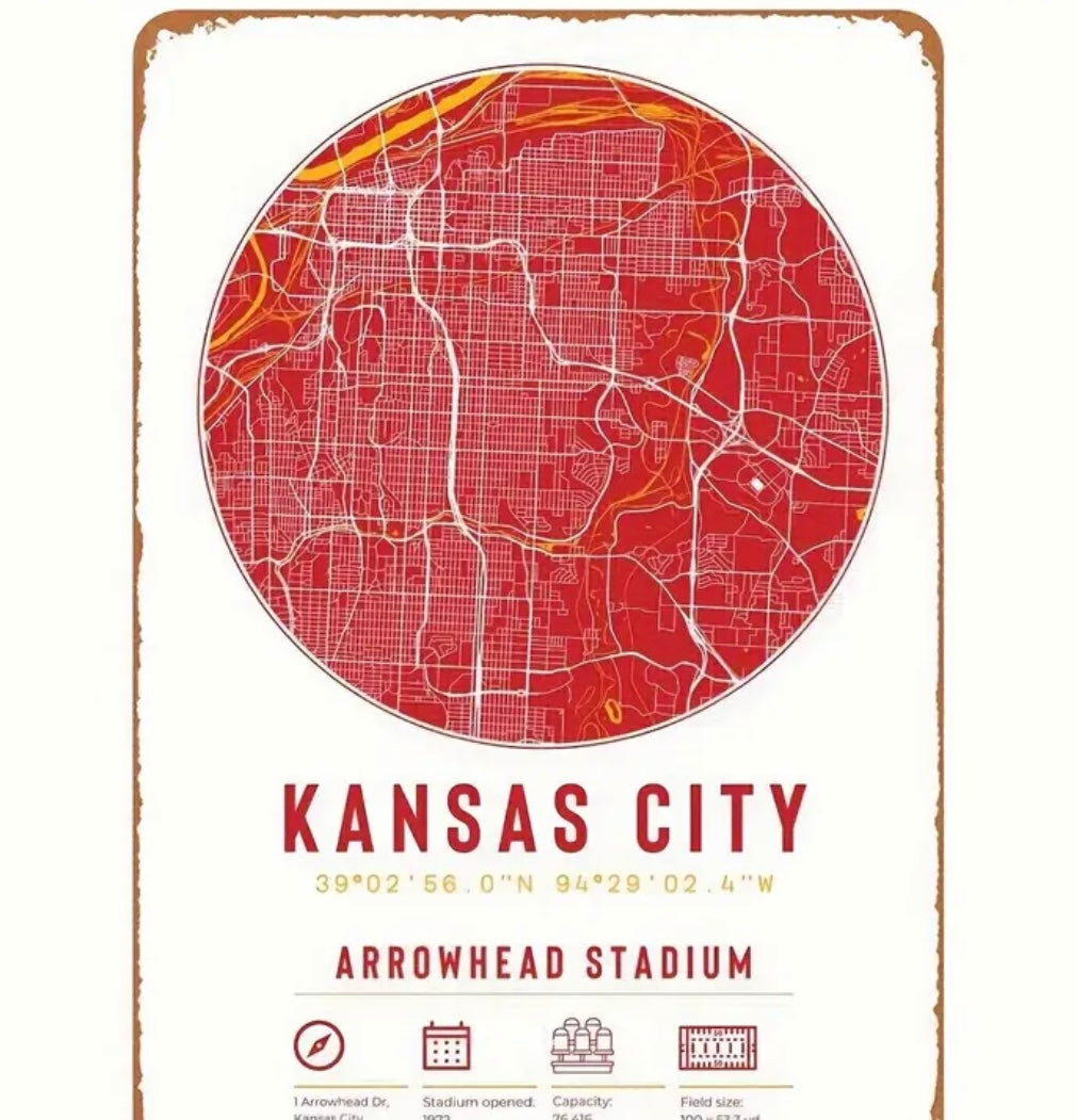 KC Arrowhead Stadium Metal Sign