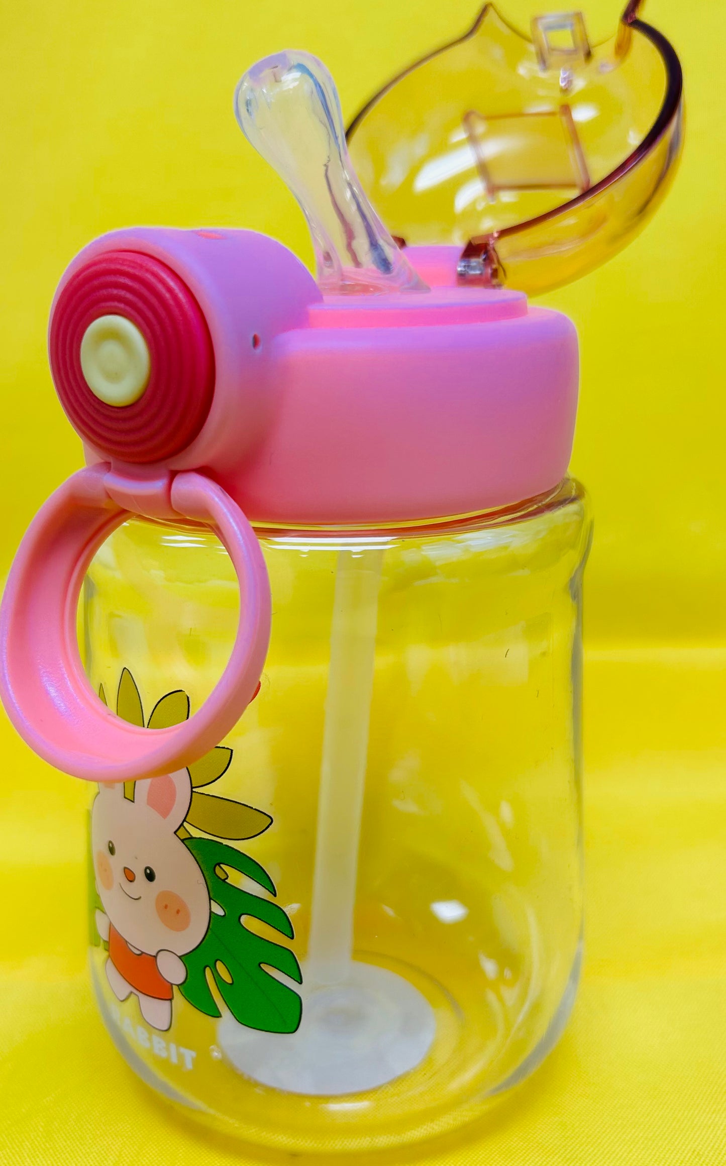 Water Bottle with Straw, BPA-Free, Eco-Friendly, Cute Design, Perfect for School, Sports & Travel - Reusable, Lightweight & Durable, Easy to Clean, Spill-Proof (Bunny)