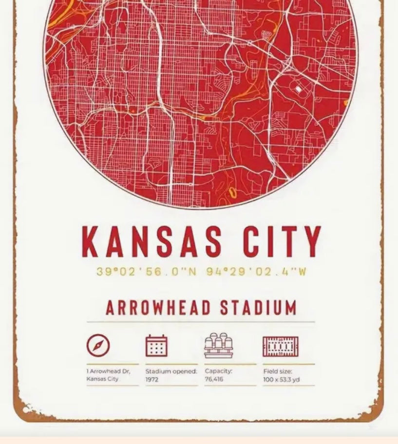 KC Arrowhead Stadium Metal Sign