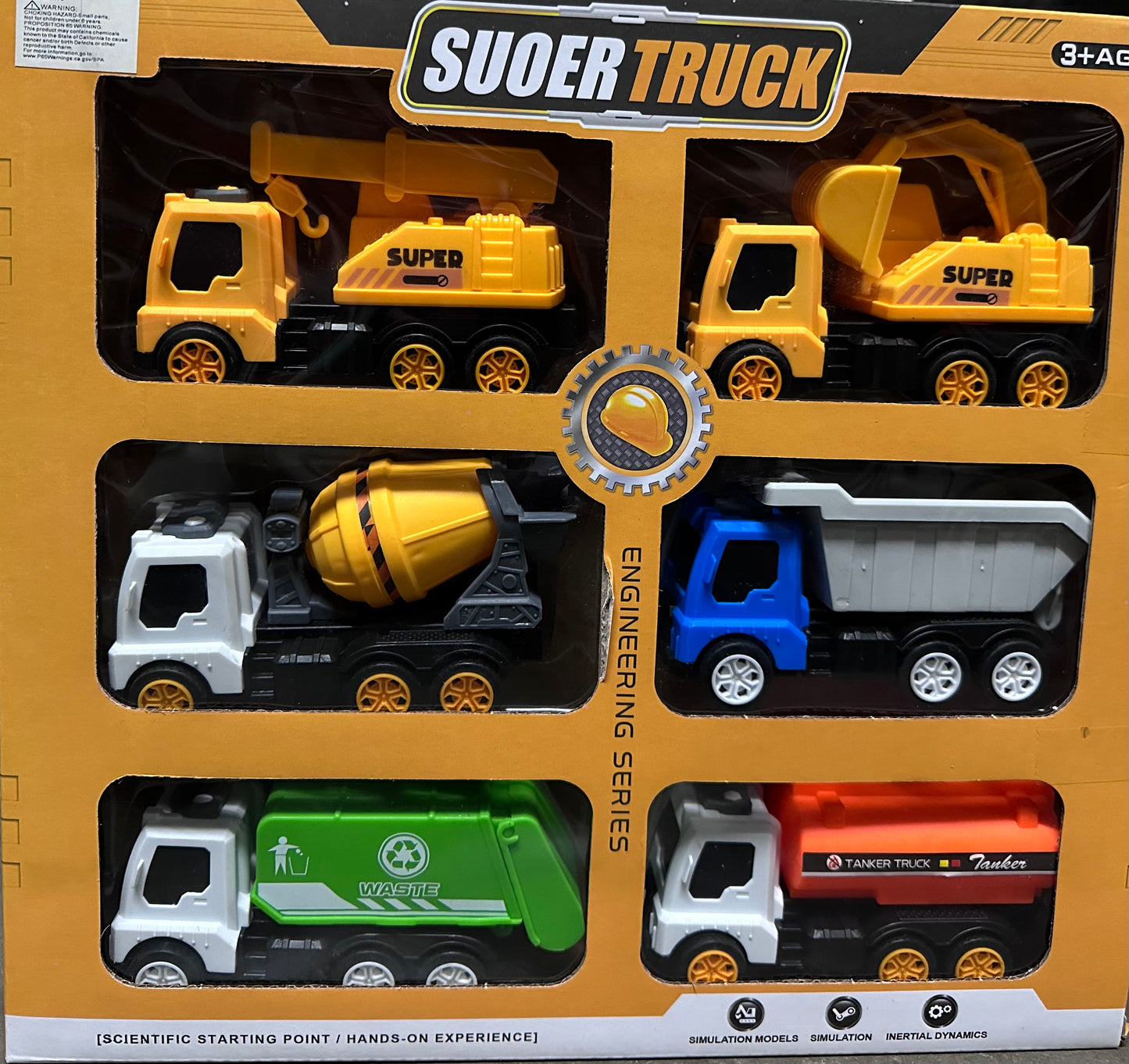 6 Pack Pullback City Builder Toy Construction Play Vehicles for Kids - Dump Truck, Cement Mixer, Garbage Truck, Excavator, Inertial Dynamics