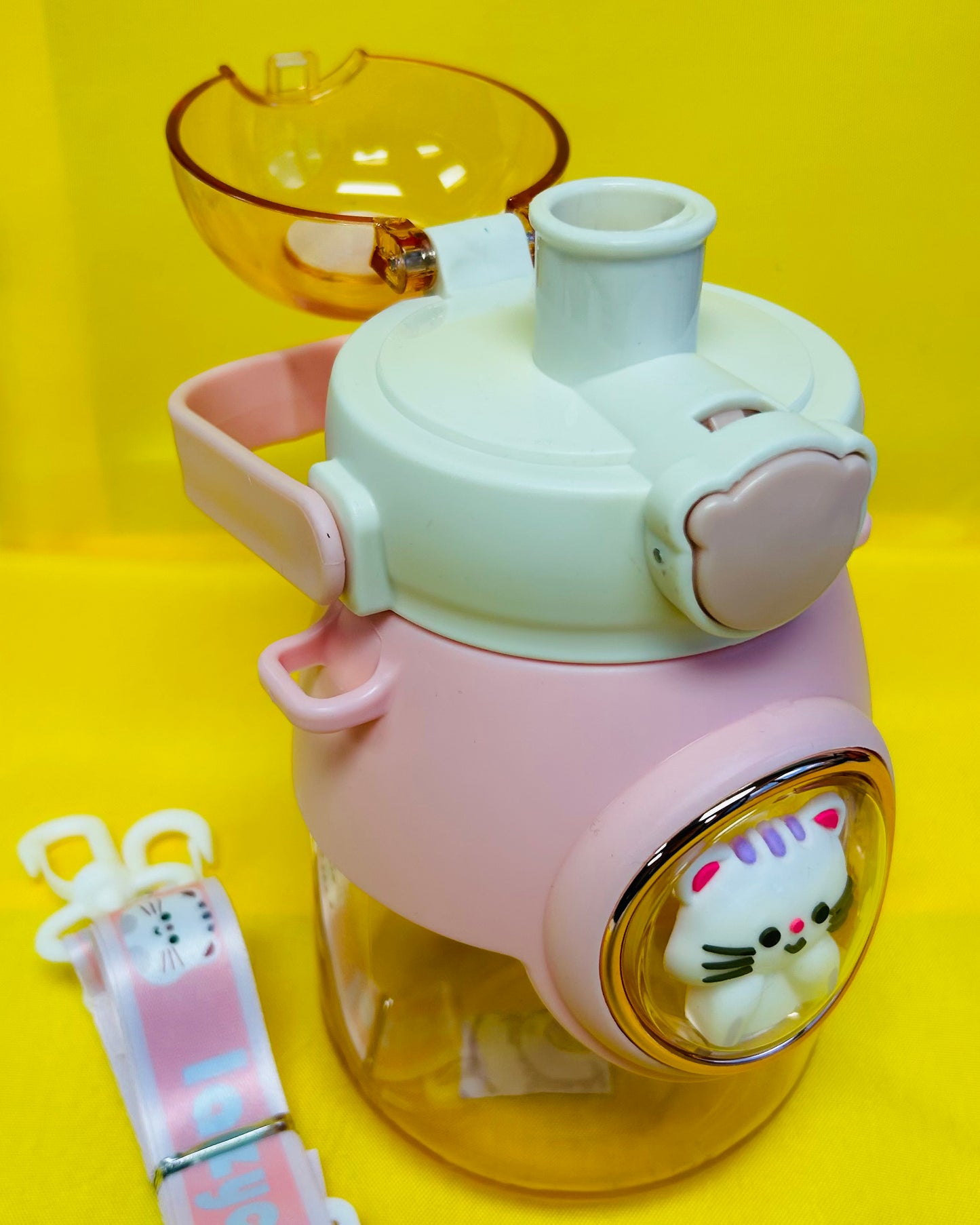 3d Cartoon Water Bottle with Straw and Shoulder Strap, Cute Large Capacity Lightweight Water Bottles (Pretty in Pink)