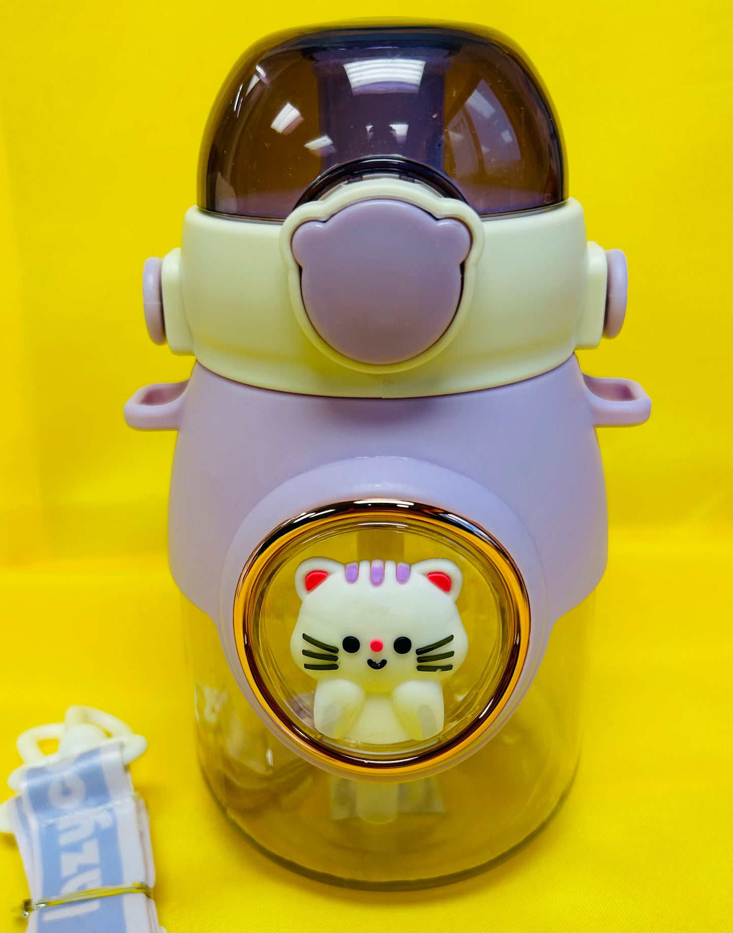 3d Cartoon Water Bottle with Straw and Shoulder Strap, Cute Large Capacity Lightweight Water Bottles (Lovely Lavender)