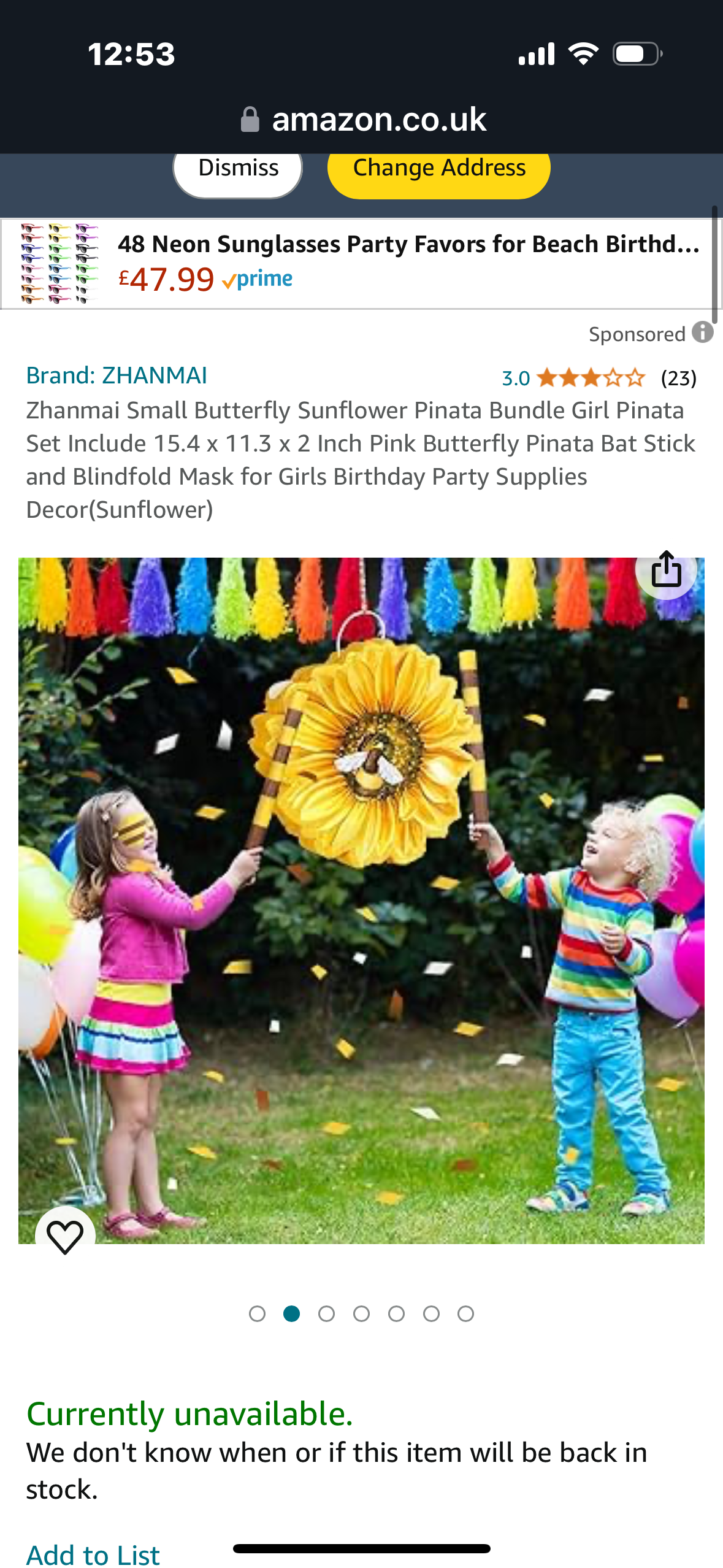 Zhanmai Small Butterfly Sunflower Pinata Bundle Girl Pinata Set Include 15.4 x 11.3 x 2 Inch Pink Butterfly Pinata Bat Stick and Blindfold Mask for Girls Birthday Party Supplies Decor(Sunflower