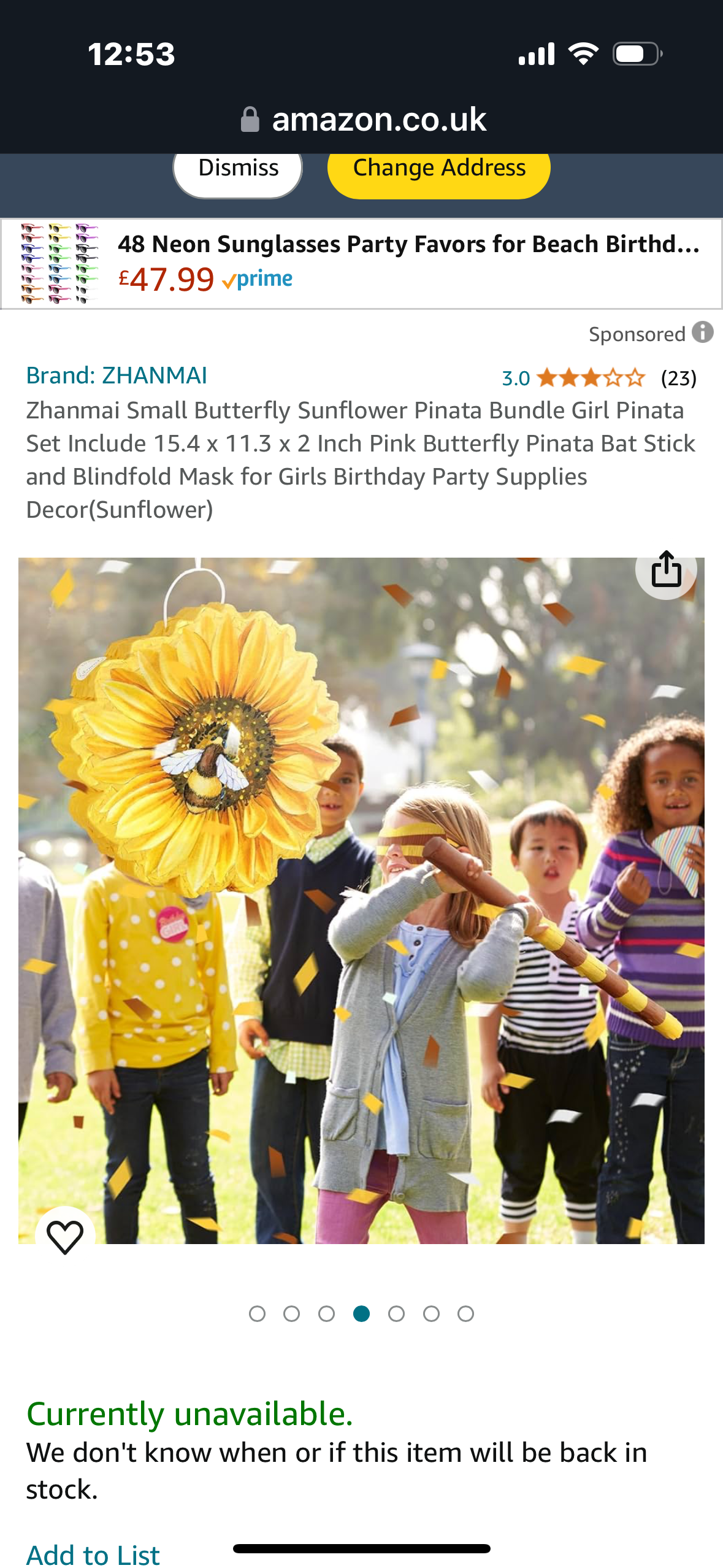 Zhanmai Small Butterfly Sunflower Pinata Bundle Girl Pinata Set Include 15.4 x 11.3 x 2 Inch Pink Butterfly Pinata Bat Stick and Blindfold Mask for Girls Birthday Party Supplies Decor(Sunflower