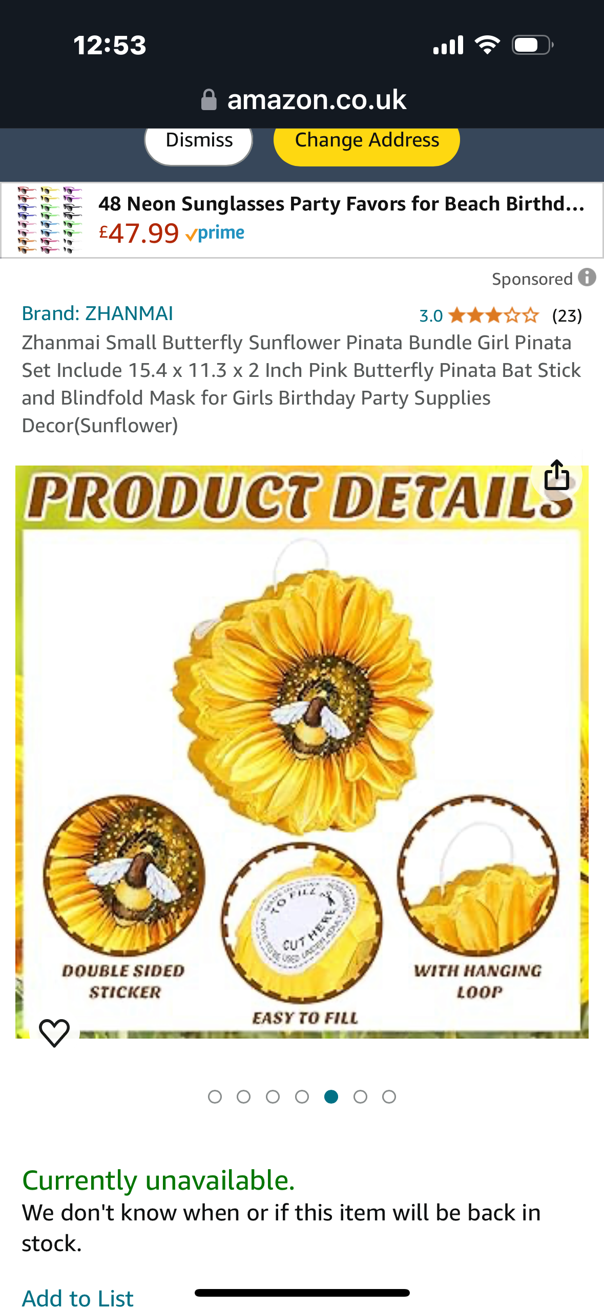 Zhanmai Small Butterfly Sunflower Pinata Bundle Girl Pinata Set Include 15.4 x 11.3 x 2 Inch Pink Butterfly Pinata Bat Stick and Blindfold Mask for Girls Birthday Party Supplies Decor(Sunflower