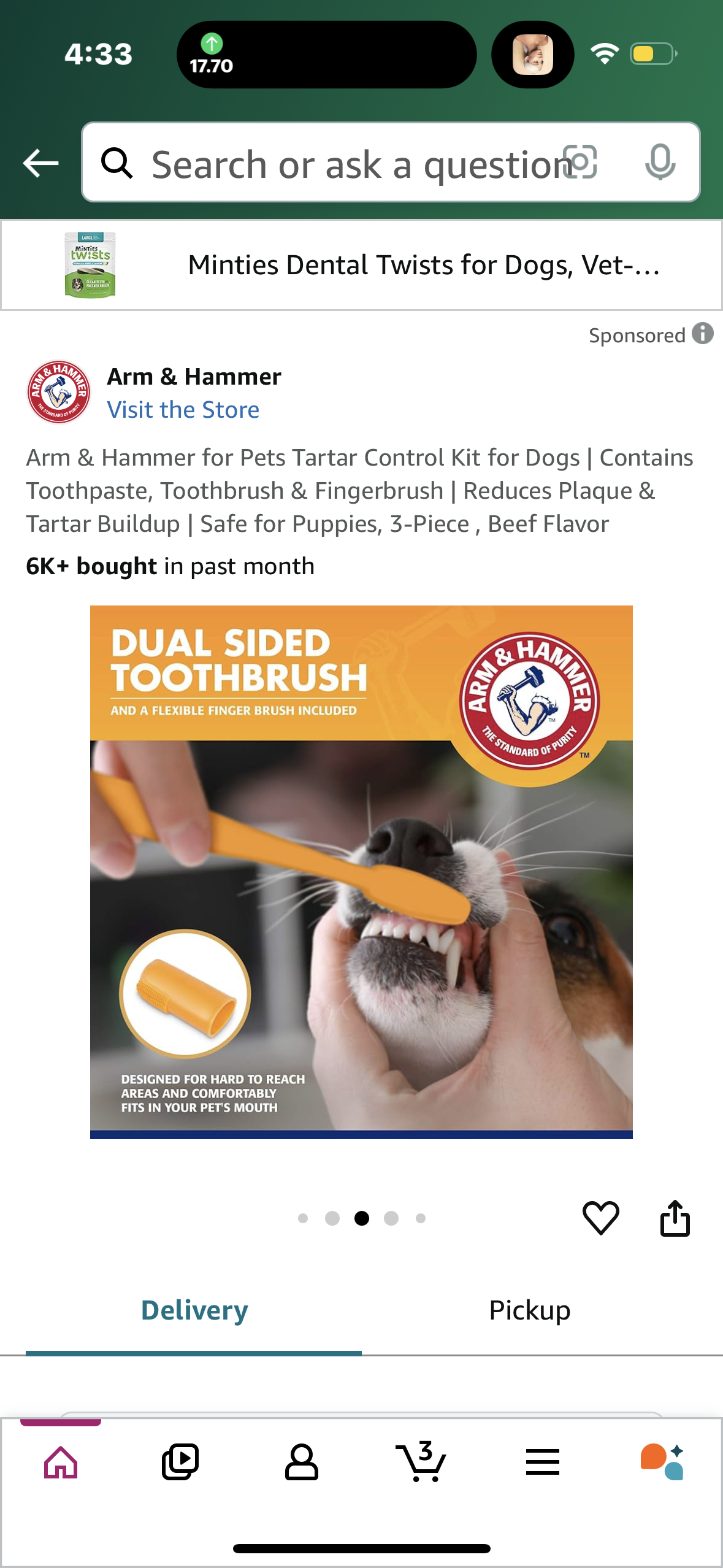 Arm & Hammer for Pets Tartar Control Kit for Dogs | Contains Toothpaste, Toothbrush & Fingerbrush | Reduces Plaque & Tartar Buildup | Safe for Puppies, 3-Piece , Beef Flavor