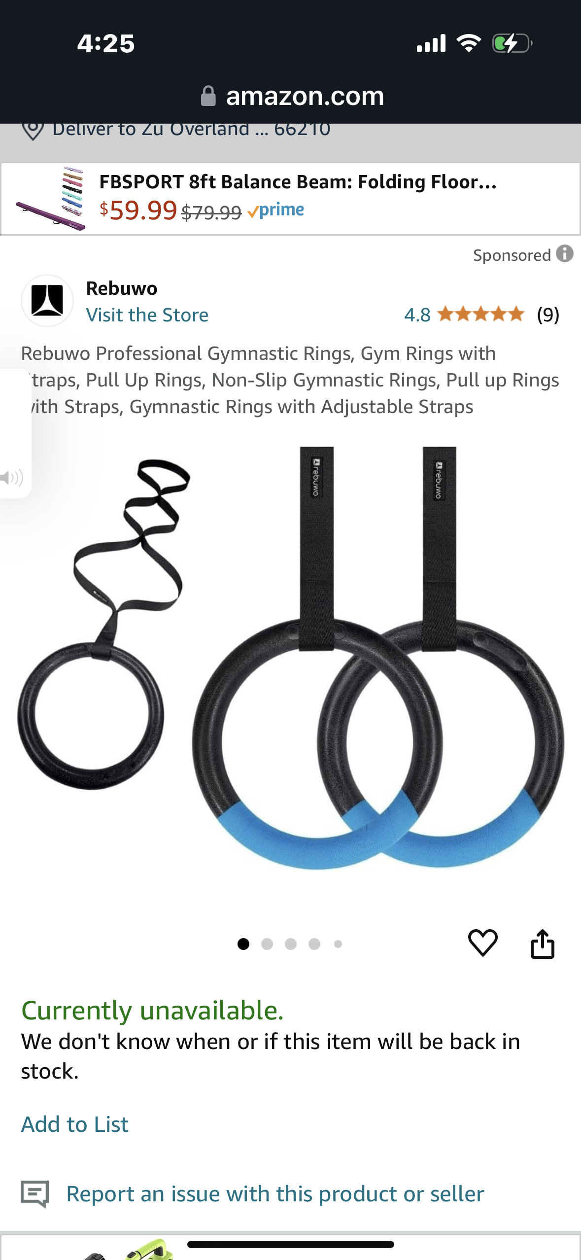 Rebuwo Professional Gymnastic Rings, Gym Rings with Straps, Pull Up Rings, Non-Slip Gymnastic Rings, Pull up Rings with Straps, Gymnastic Rings with Adjustable Straps