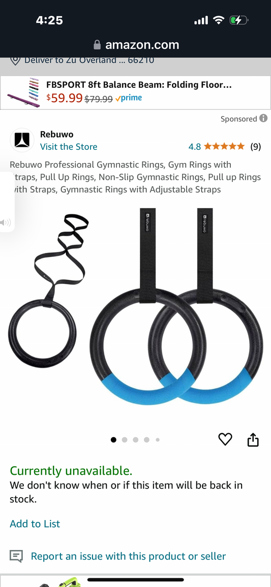 Rebuwo Professional Gymnastic Rings, Gym Rings with Straps, Pull Up Rings, Non-Slip Gymnastic Rings, Pull up Rings with Straps, Gymnastic Rings with Adjustable Straps