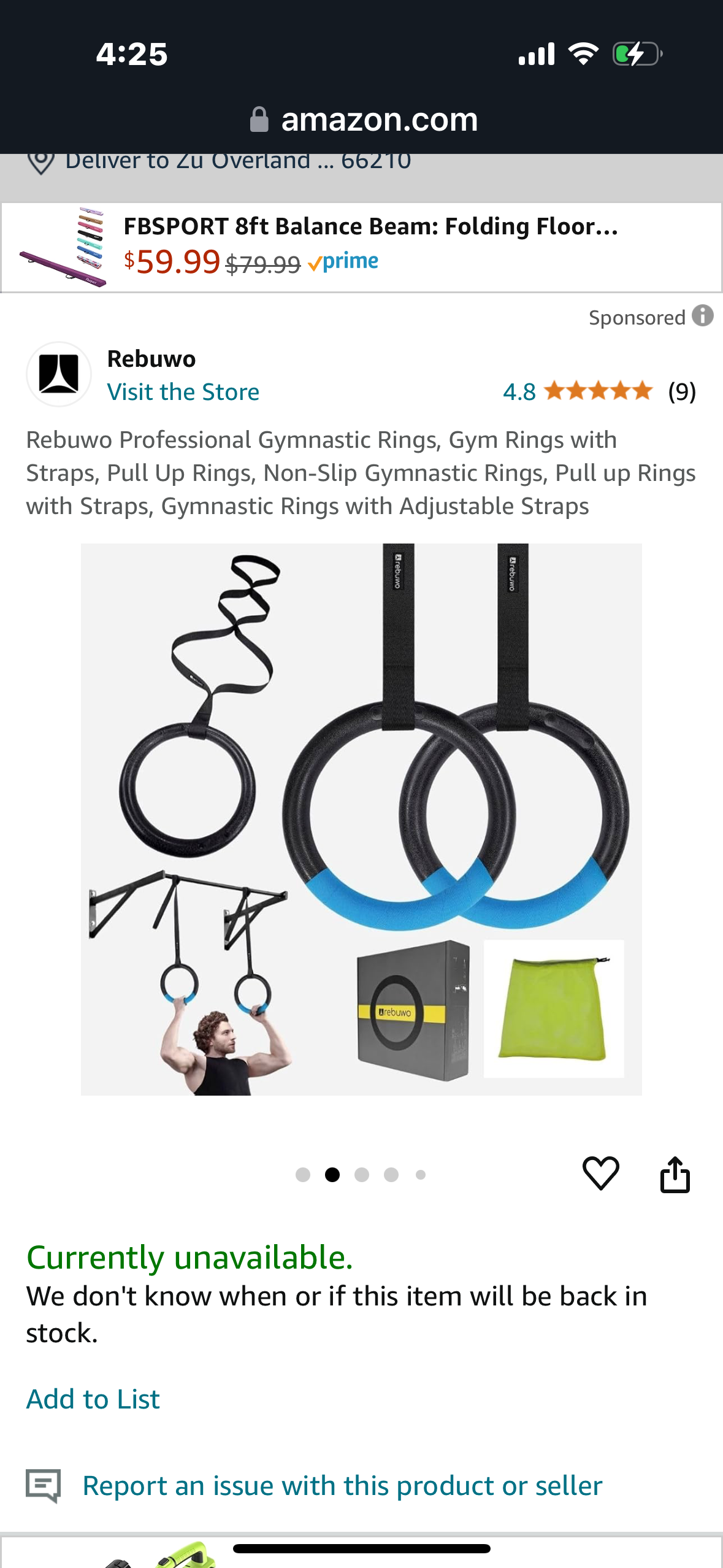 Rebuwo Professional Gymnastic Rings, Gym Rings with Straps, Pull Up Rings, Non-Slip Gymnastic Rings, Pull up Rings with Straps, Gymnastic Rings with Adjustable Straps