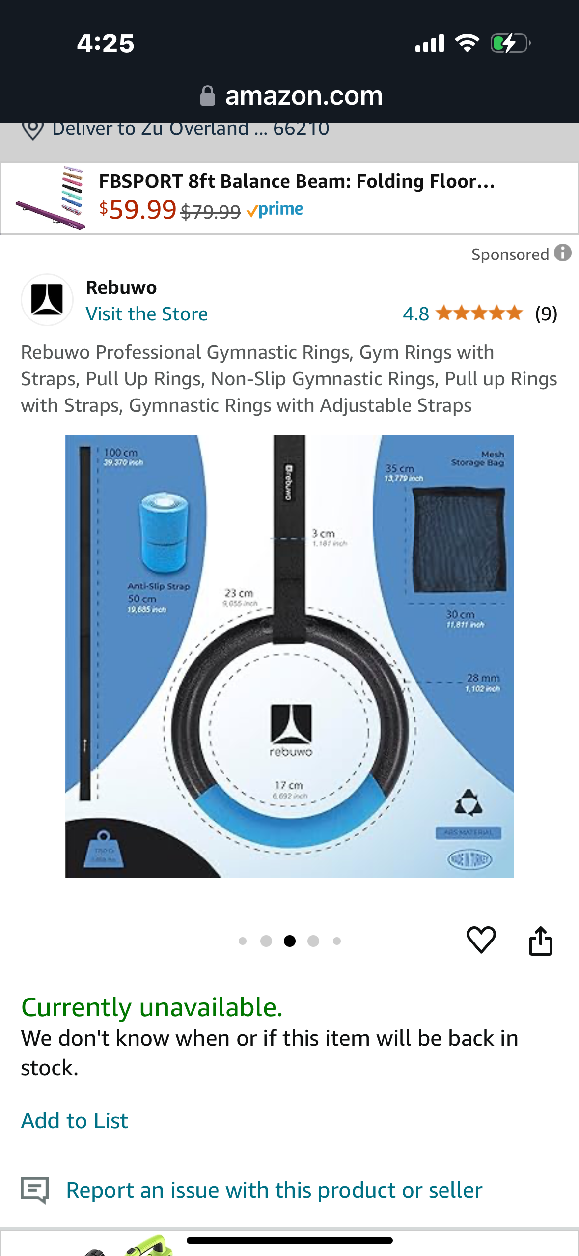 Rebuwo Professional Gymnastic Rings, Gym Rings with Straps, Pull Up Rings, Non-Slip Gymnastic Rings, Pull up Rings with Straps, Gymnastic Rings with Adjustable Straps