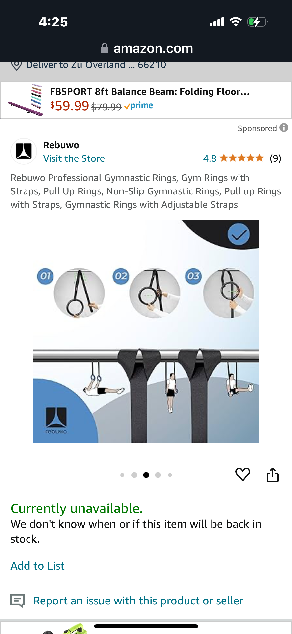 Rebuwo Professional Gymnastic Rings, Gym Rings with Straps, Pull Up Rings, Non-Slip Gymnastic Rings, Pull up Rings with Straps, Gymnastic Rings with Adjustable Straps