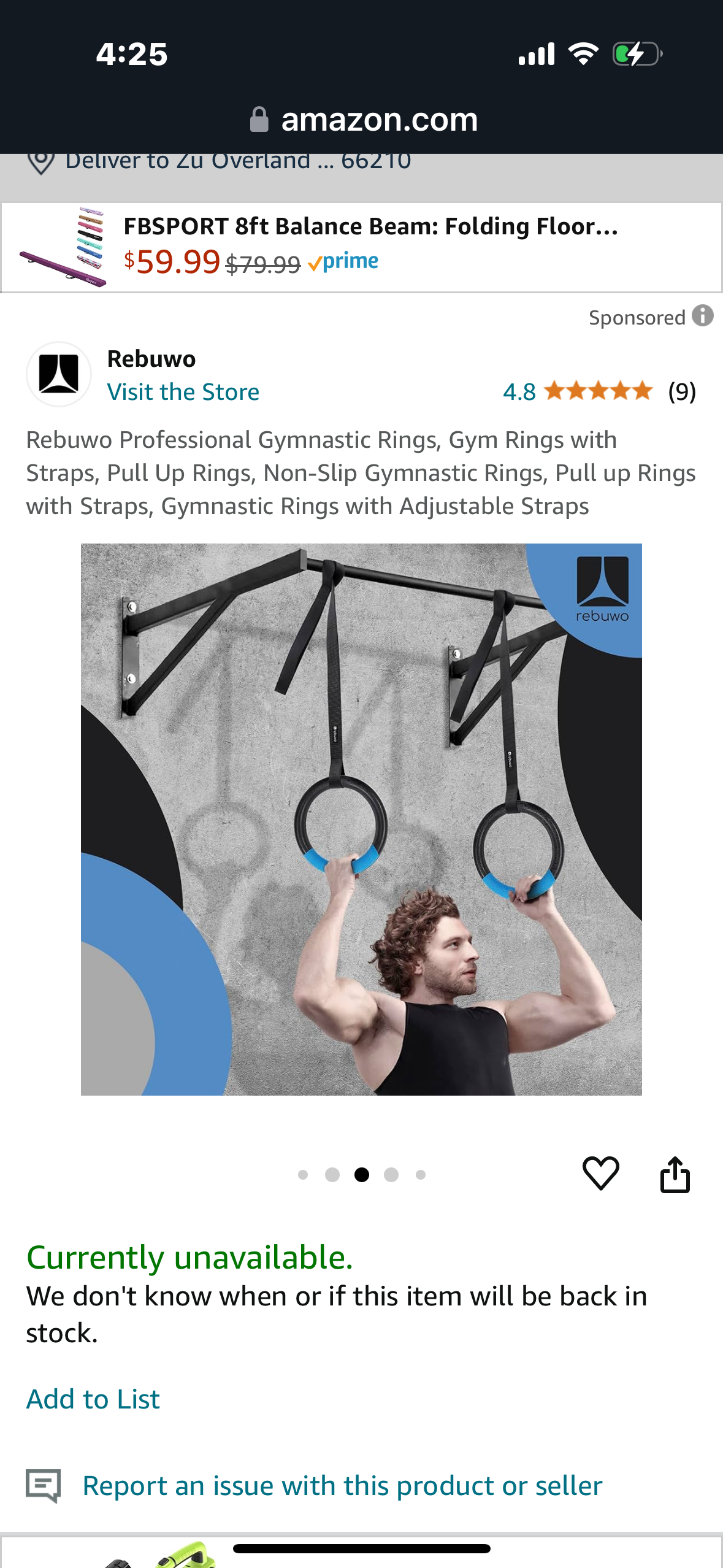 Rebuwo Professional Gymnastic Rings, Gym Rings with Straps, Pull Up Rings, Non-Slip Gymnastic Rings, Pull up Rings with Straps, Gymnastic Rings with Adjustable Straps