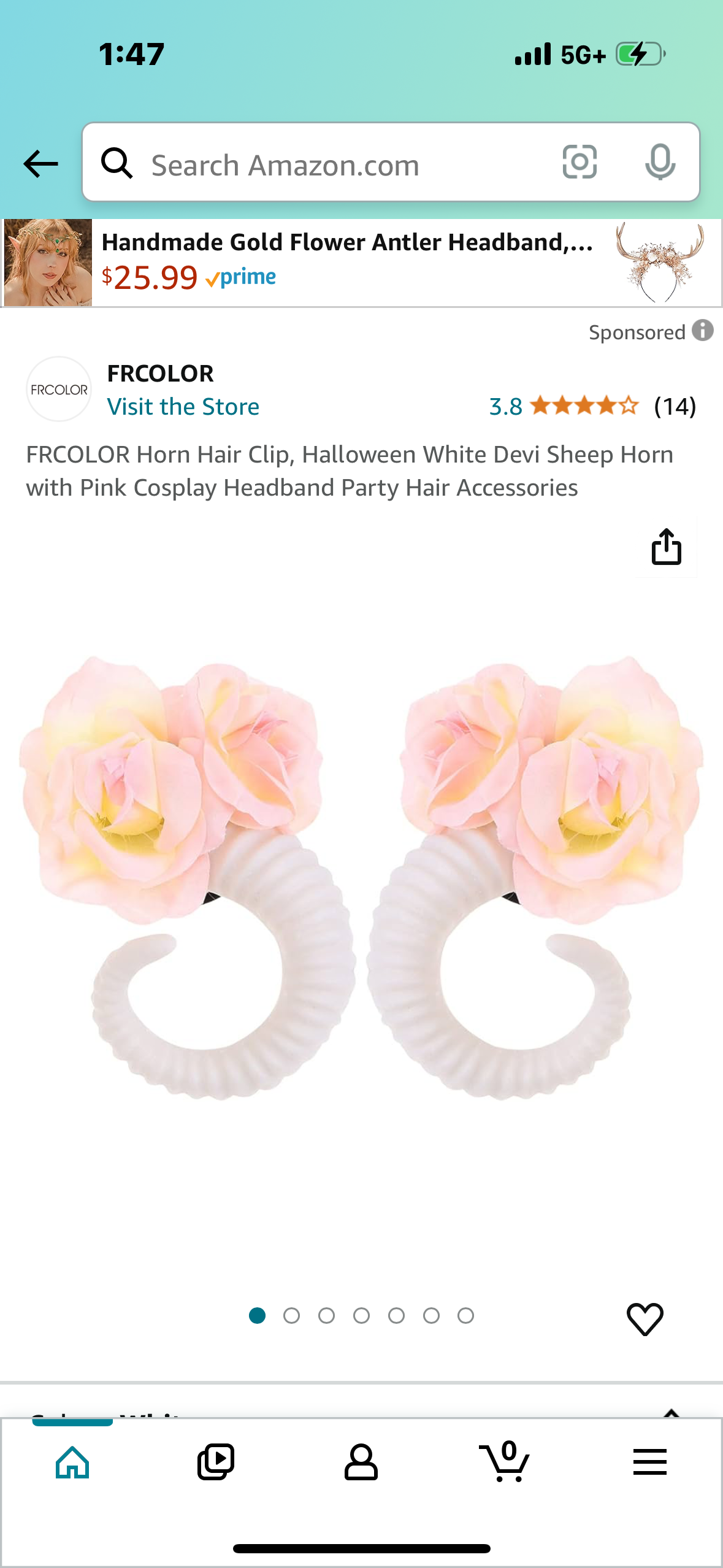 FRCOLOR Horn Hair Clip, Halloween White Devi Sheep Horn with Pink Cosplay Headband Party Hair Accessories