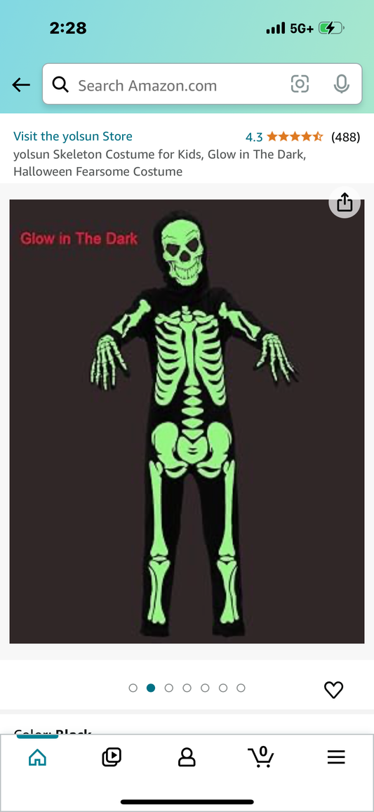 yolsun Skeleton Costume for Kids, Glow in The Dark, Halloween Fearsome Costume