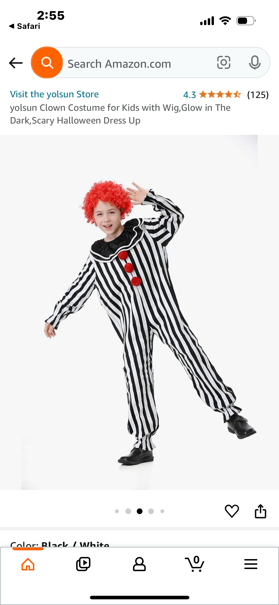 yolsun Clown Costume for Kids with Wig,Glow in The Dark,Scary Halloween Dress Up Size 4-6